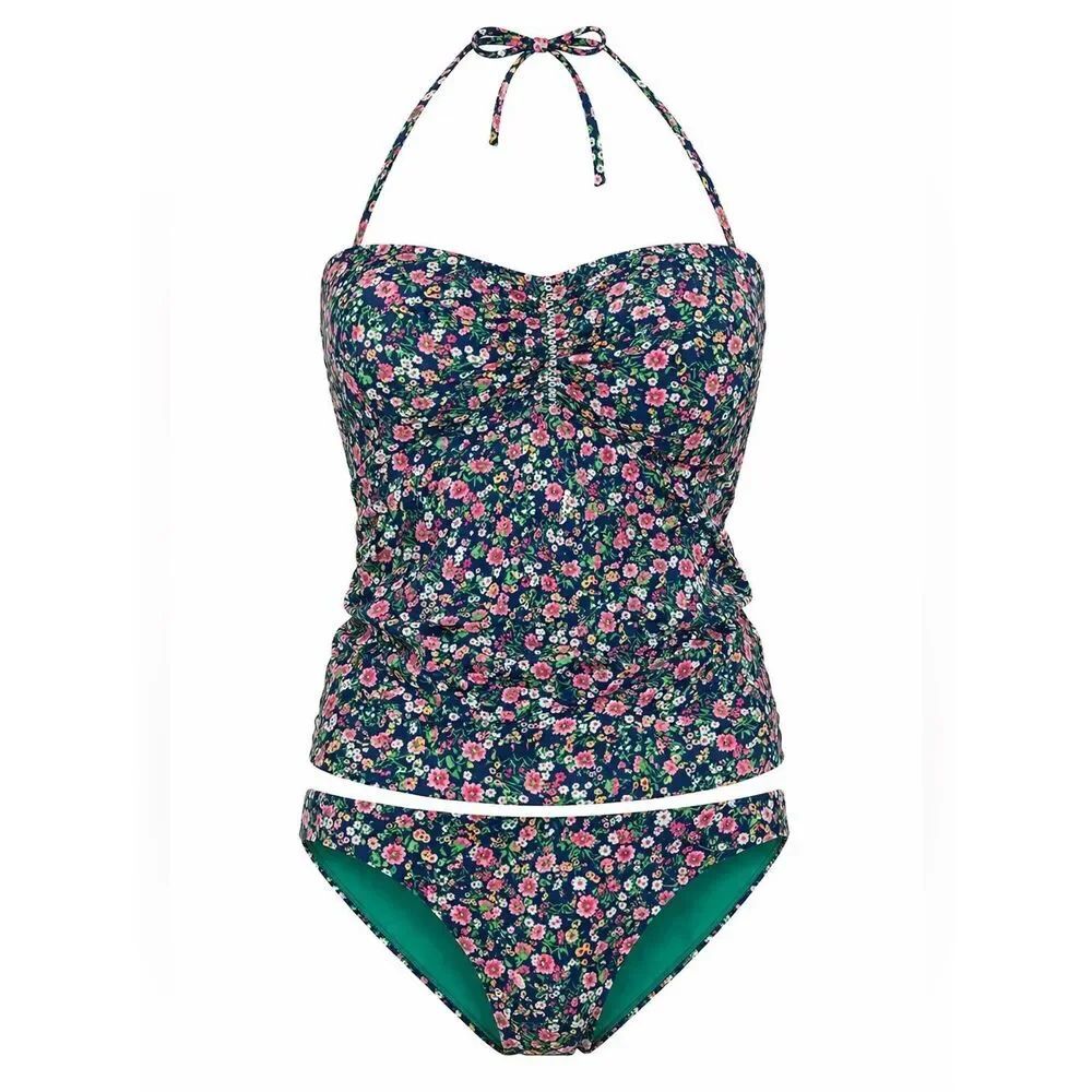 Polo Ralph Lauren Floral Tankini Swimsuit Two Piece Navy Green Size M